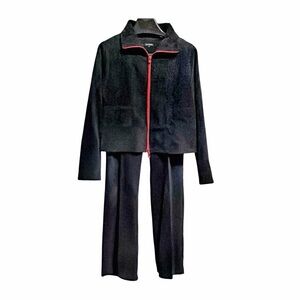 600 West Women's Black Velour Track Suit Set |  Red Zip |  Jacket M | Pants 6